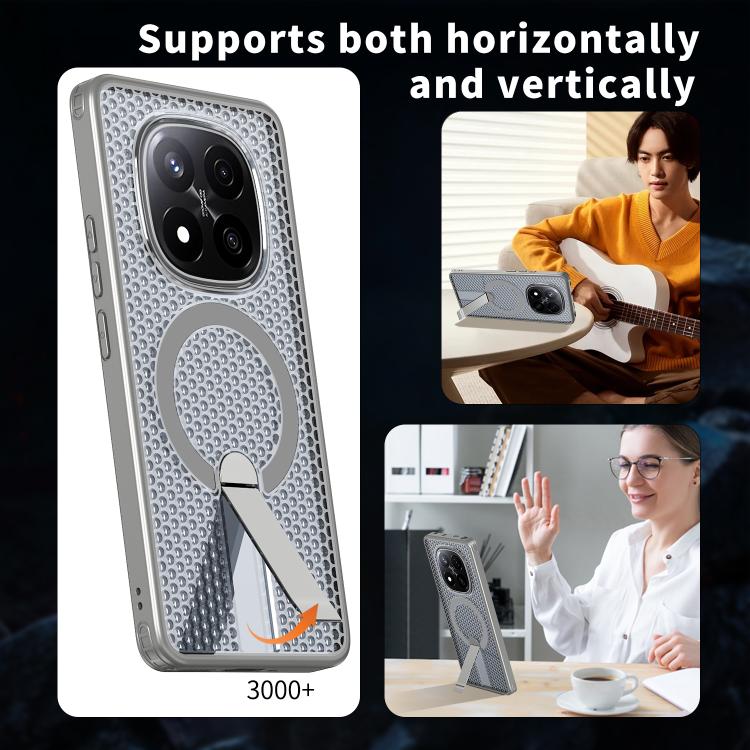 For Redmi Note 14 Pro / Note 14 Pro+ 5G Honeycomb Cooling MagSafe Holder Phone Case