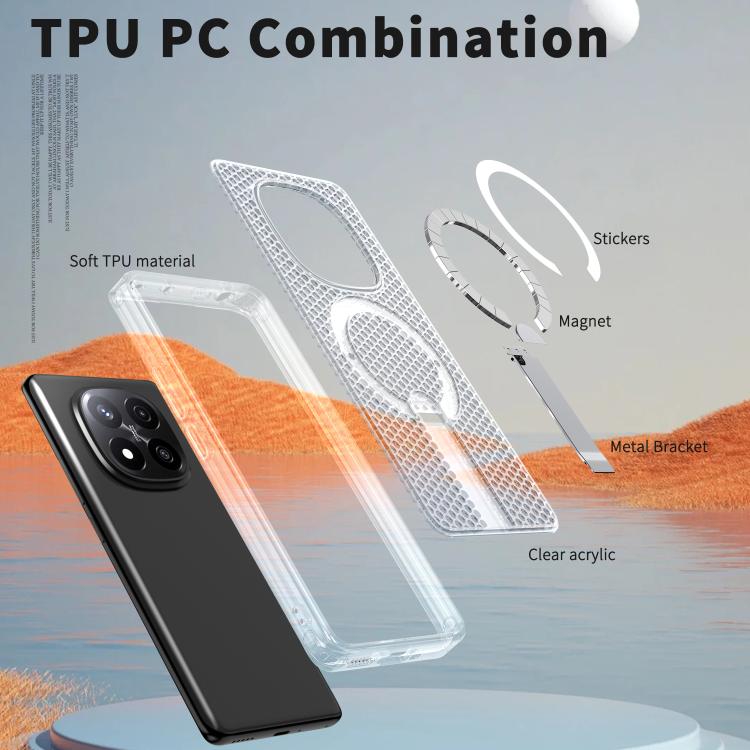 For Redmi Note 14 Pro / Note 14 Pro+ 5G Honeycomb Cooling MagSafe Holder Phone Case