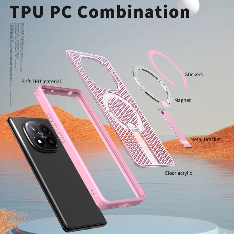 For Redmi Note 14 Pro / Note 14 Pro+ 5G Honeycomb Cooling MagSafe Holder Phone Case