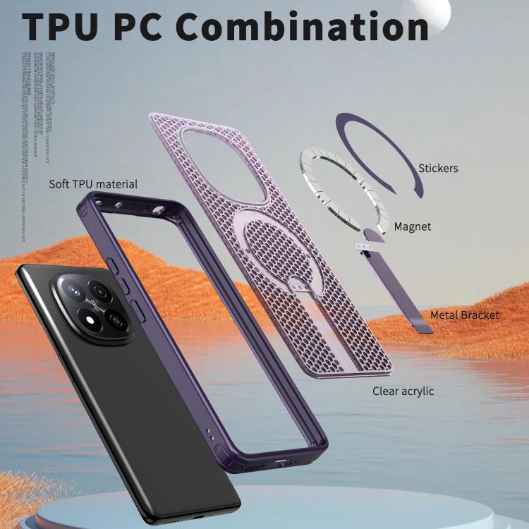 For Redmi Note 14 Pro / Note 14 Pro+ 5G Honeycomb Cooling MagSafe Holder Phone Case