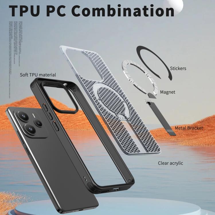 For Redmi Note 14 5G Honeycomb Cooling MagSafe Holder Phone Case