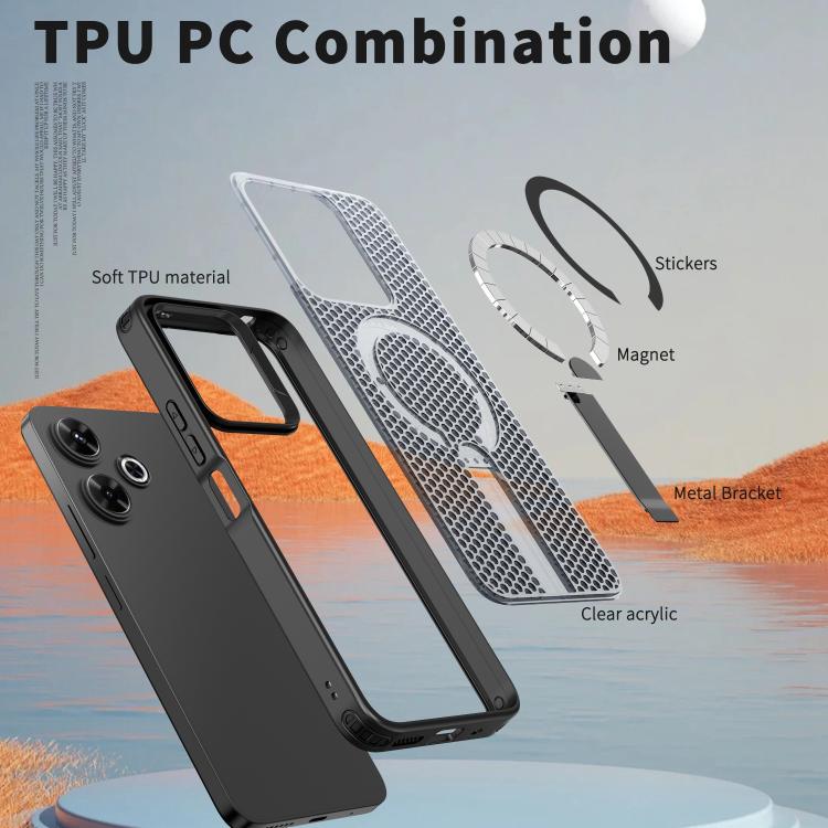 For Redmi 13 4G / 5G Honeycomb Cooling MagSafe Holder Phone Case