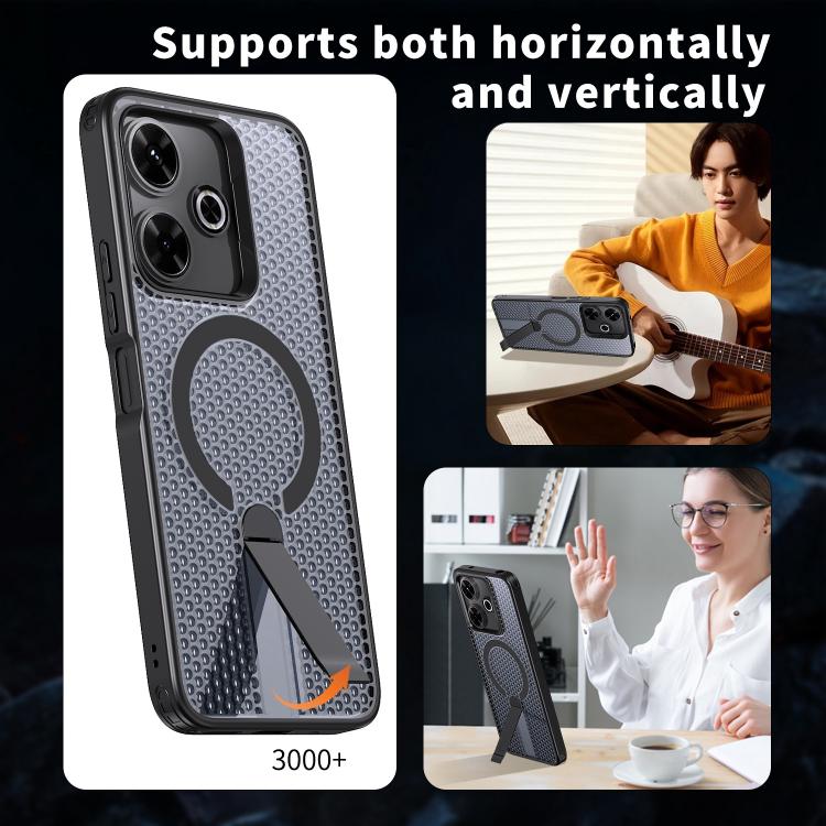 For Redmi 13 4G / 5G Honeycomb Cooling MagSafe Holder Phone Case