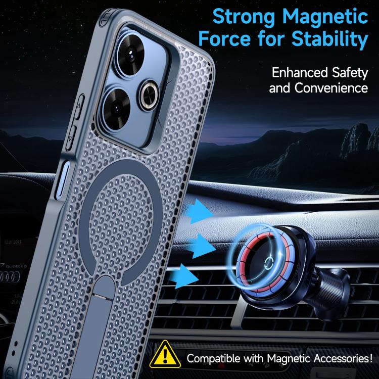 For Redmi 13 4G / 5G Honeycomb Cooling MagSafe Holder Phone Case