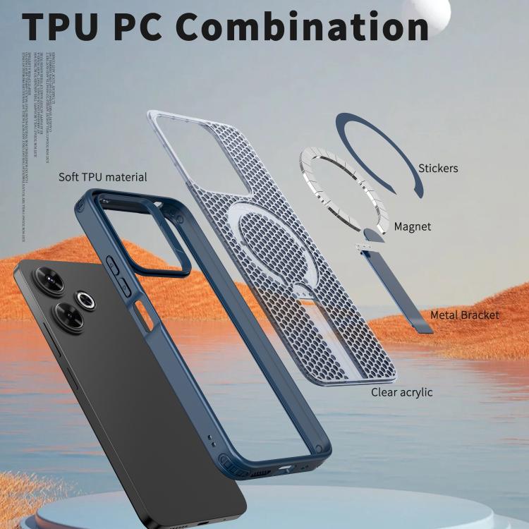 For Redmi 13 4G / 5G Honeycomb Cooling MagSafe Holder Phone Case