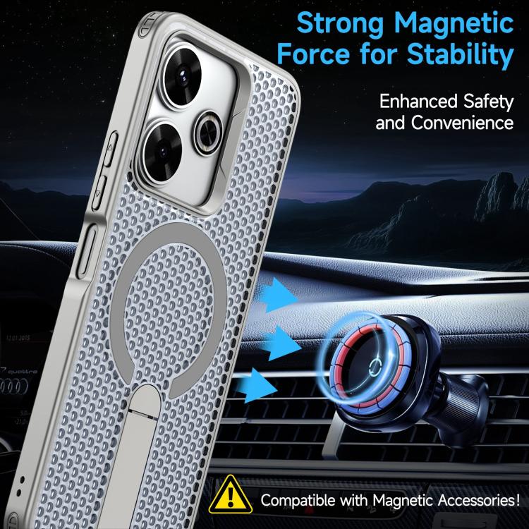 For Redmi 13 4G / 5G Honeycomb Cooling MagSafe Holder Phone Case