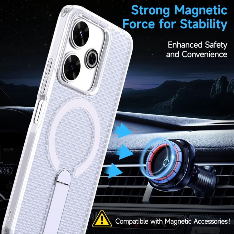 For Redmi 13 4G / 5G Honeycomb Cooling MagSafe Holder Phone Case