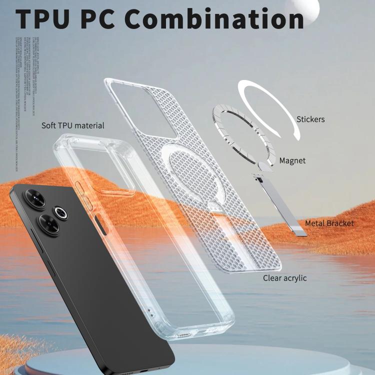 For Redmi 13 4G / 5G Honeycomb Cooling MagSafe Holder Phone Case