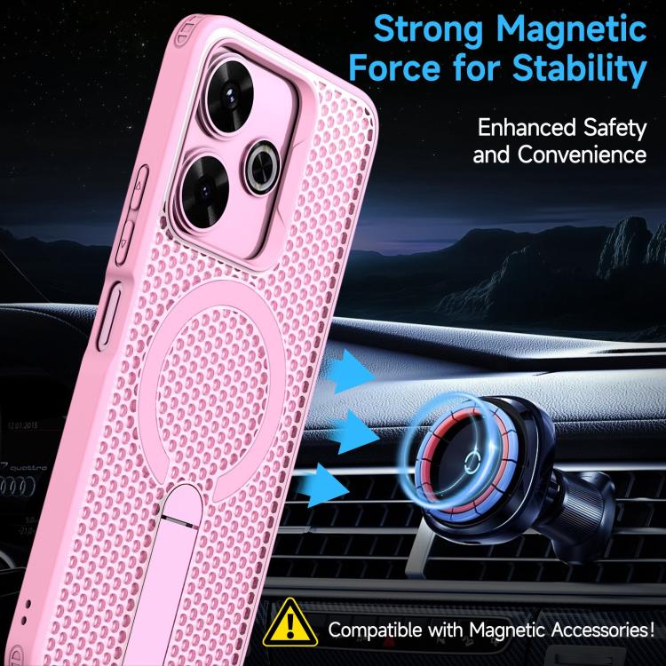 For Redmi 13 4G / 5G Honeycomb Cooling MagSafe Holder Phone Case