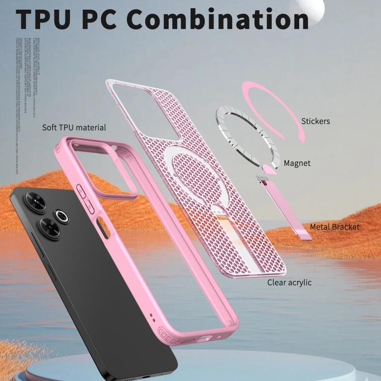 For Redmi 13 4G / 5G Honeycomb Cooling MagSafe Holder Phone Case