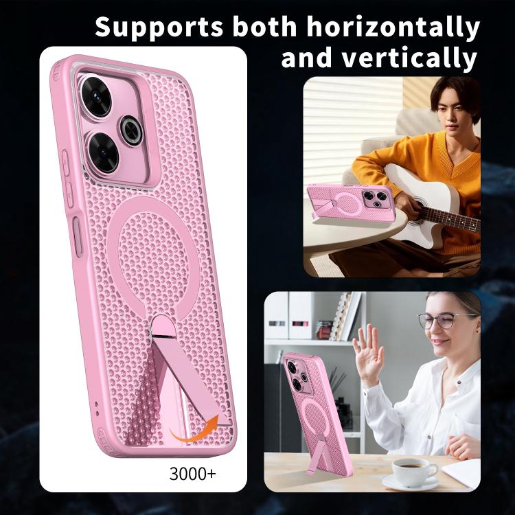For Redmi 13 4G / 5G Honeycomb Cooling MagSafe Holder Phone Case