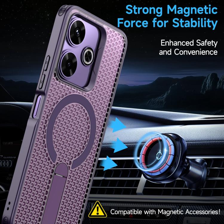 For Redmi 13 4G / 5G Honeycomb Cooling MagSafe Holder Phone Case