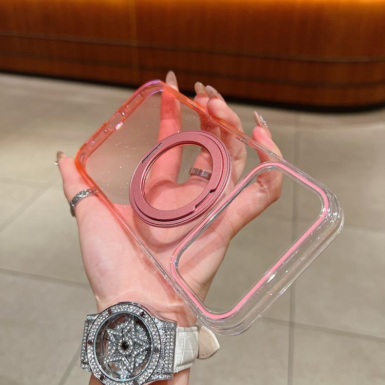 For iPhone 17 Pro Transparent Gradient 360 Degree Rotation Holder MagSafe Phone Case