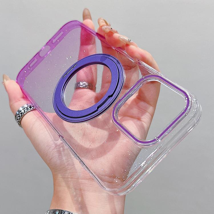 For iPhone 16 Pro Max Transparent Gradient 360 Degree Rotation Holder MagSafe Phone Case