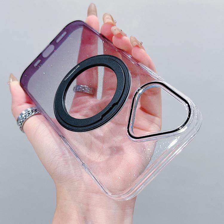 For iPhone 16 Transparent Gradient 360 Degree Rotation Holder MagSafe Phone Case