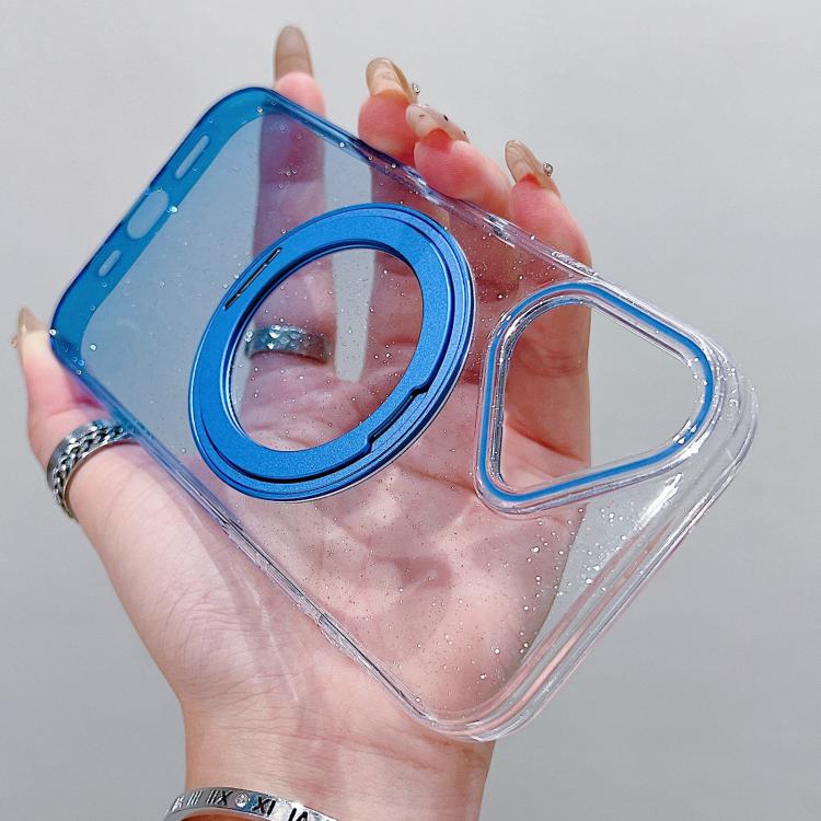 For iPhone 16 Transparent Gradient 360 Degree Rotation Holder MagSafe Phone Case
