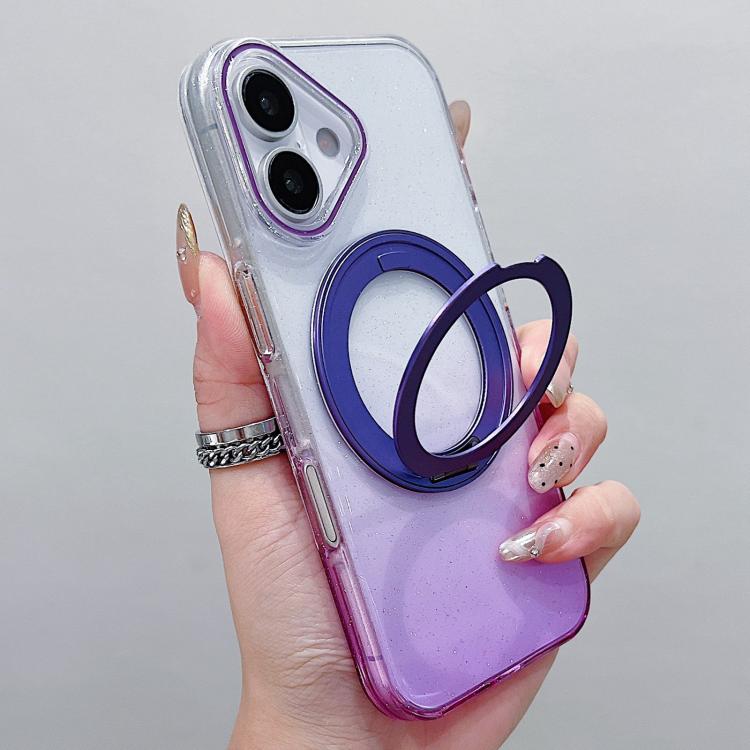 For iPhone 16 Transparent Gradient 360 Degree Rotation Holder MagSafe Phone Case