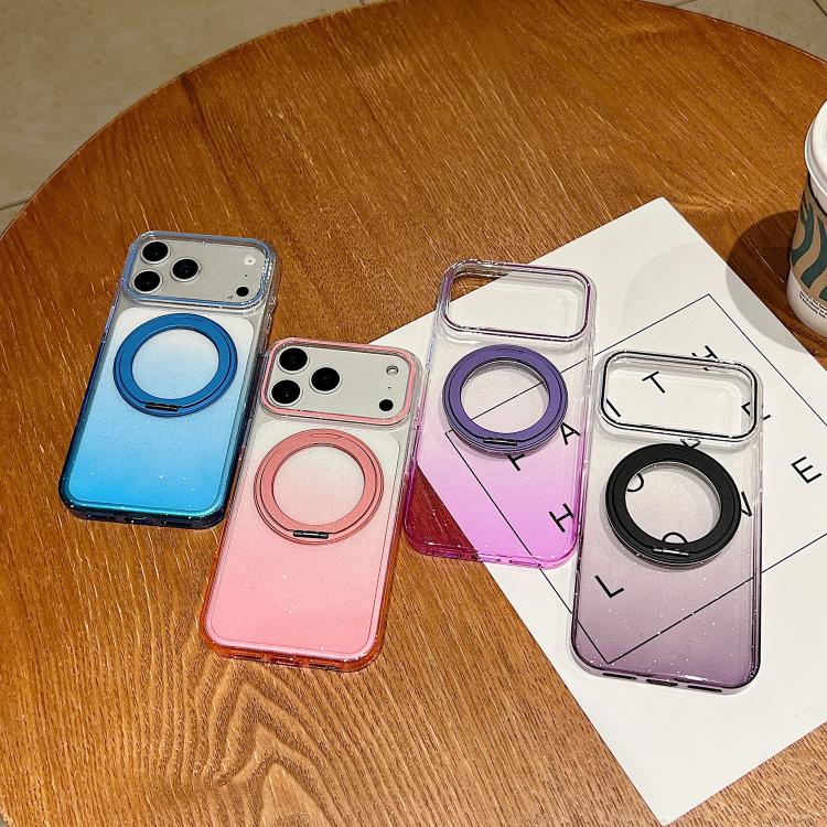 For iPhone 16 Transparent Gradient 360 Degree Rotation Holder MagSafe Phone Case