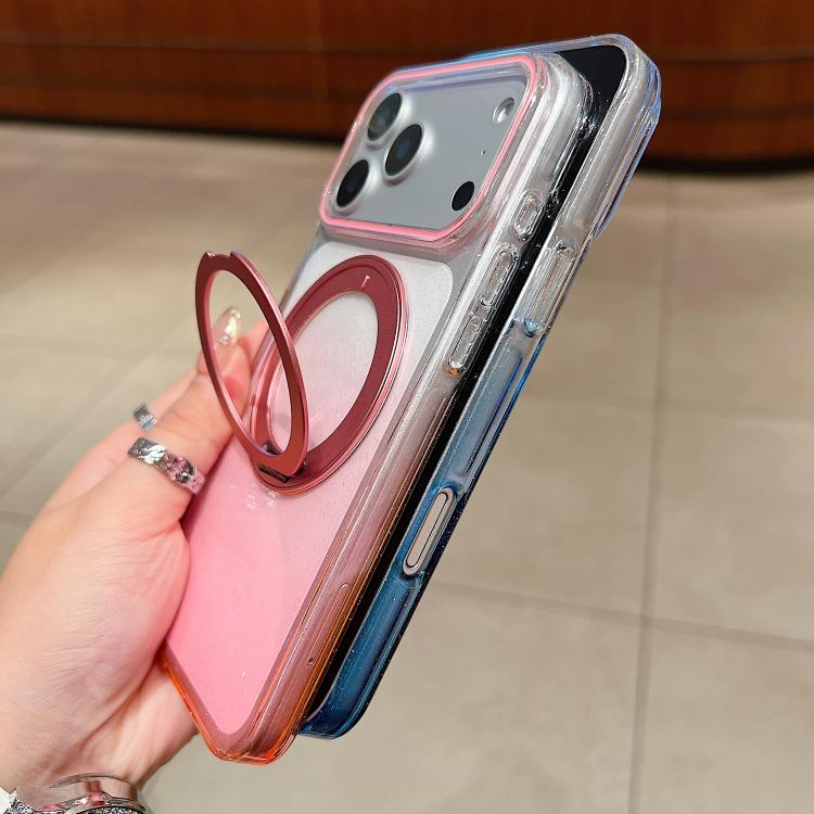 For iPhone 16 Transparent Gradient 360 Degree Rotation Holder MagSafe Phone Case