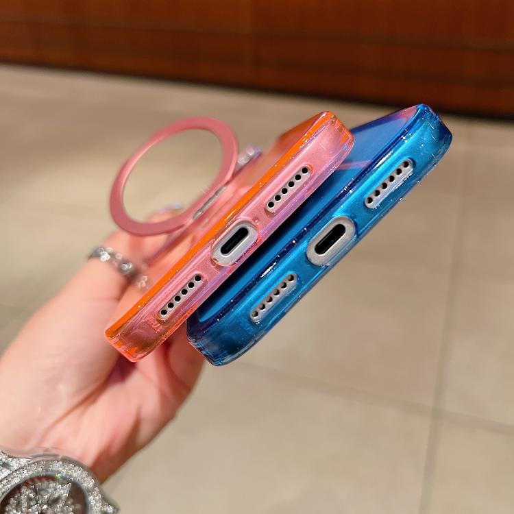 For iPhone 16 Transparent Gradient 360 Degree Rotation Holder MagSafe Phone Case