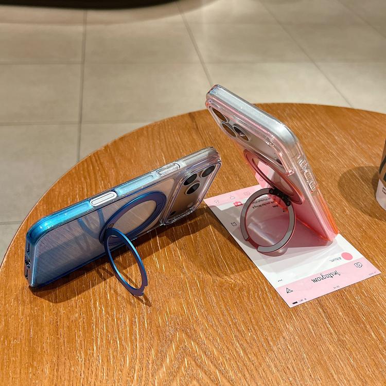 For iPhone 16 Transparent Gradient 360 Degree Rotation Holder MagSafe Phone Case