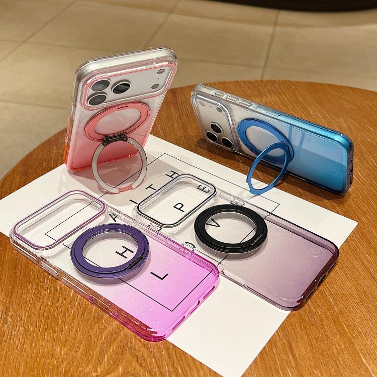 For iPhone 16 Transparent Gradient 360 Degree Rotation Holder MagSafe Phone Case