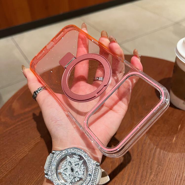 For iPhone 17 Pro Transparent Gradient Metal Ring Holder MagSafe Phone Case