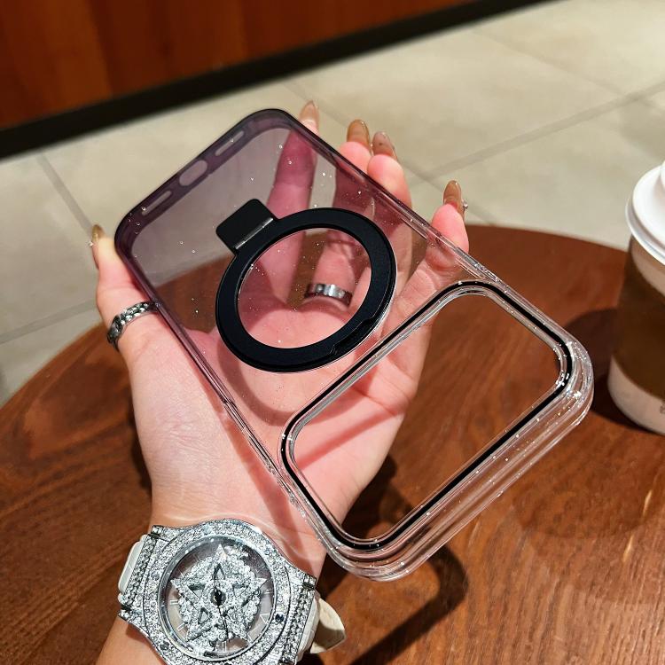 For iPhone 17 Pro Transparent Gradient Metal Ring Holder MagSafe Phone Case