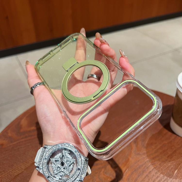 For iPhone 17 Pro Transparent Gradient Metal Ring Holder MagSafe Phone Case