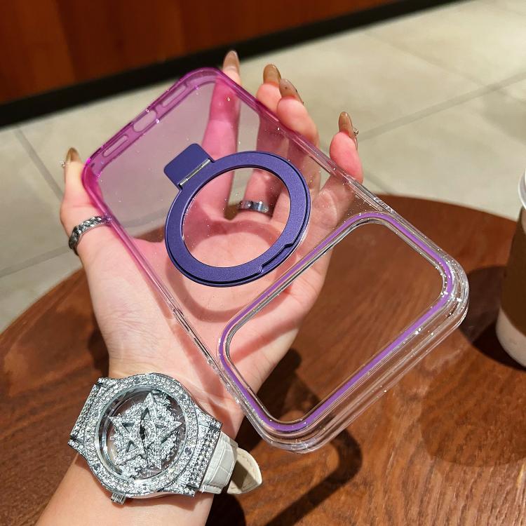 For iPhone 17 Pro Transparent Gradient Metal Ring Holder MagSafe Phone Case