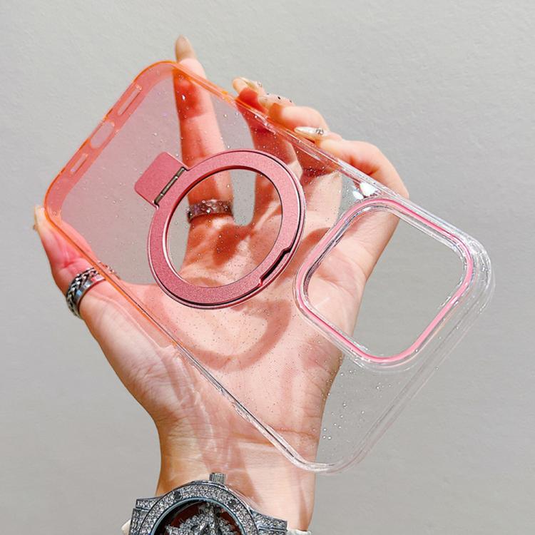For iPhone 16 Pro Max Transparent Gradient Metal Ring Holder MagSafe Phone Case