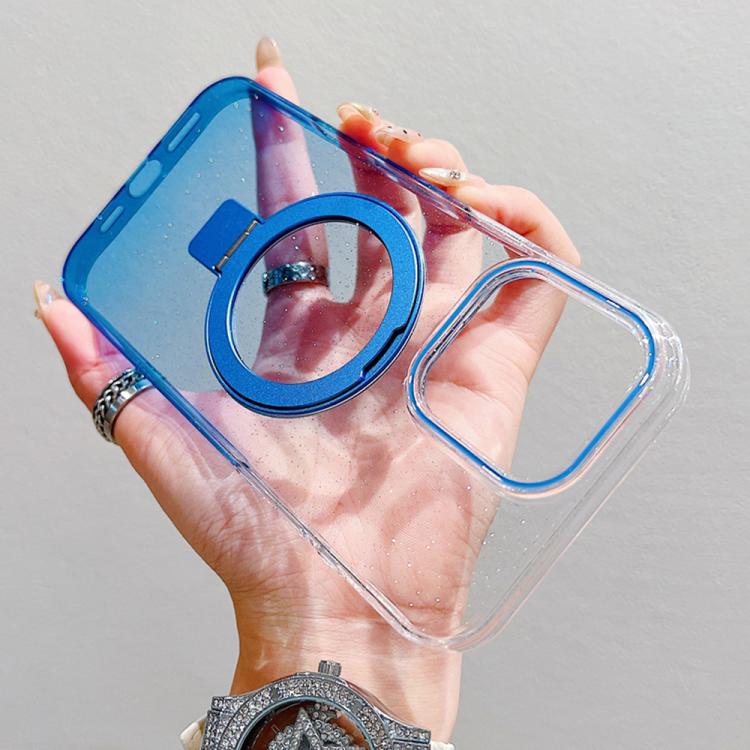 For iPhone 16 Pro Max Transparent Gradient Metal Ring Holder MagSafe Phone Case