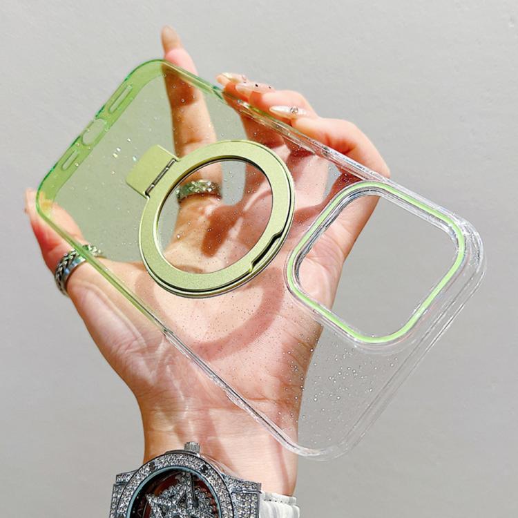 For iPhone 16 Pro Max Transparent Gradient Metal Ring Holder MagSafe Phone Case
