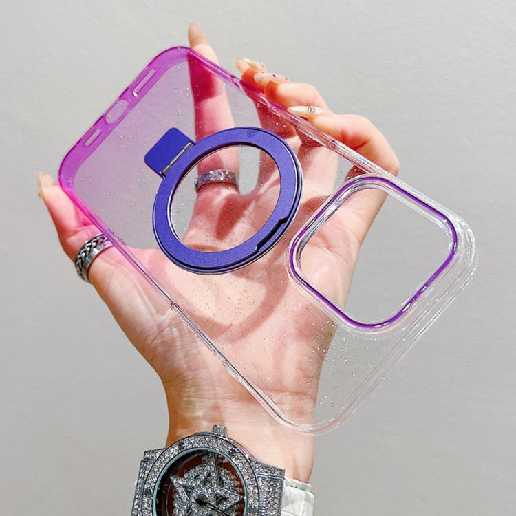 For iPhone 16 Pro Max Transparent Gradient Metal Ring Holder MagSafe Phone Case