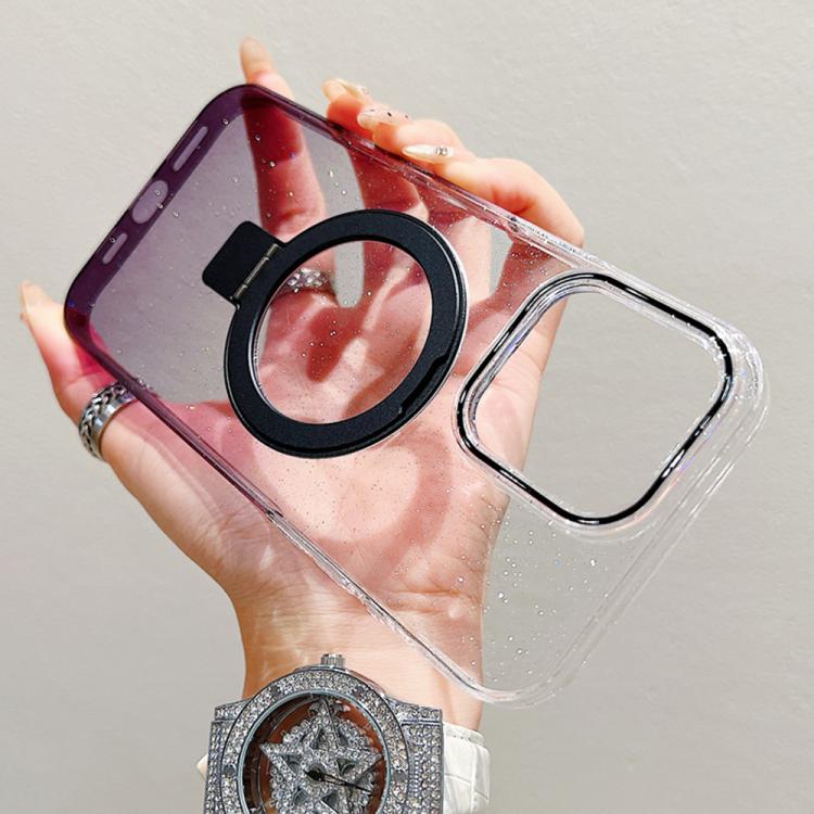 For iPhone 16 Pro Transparent Gradient Metal Ring Holder MagSafe Phone Case
