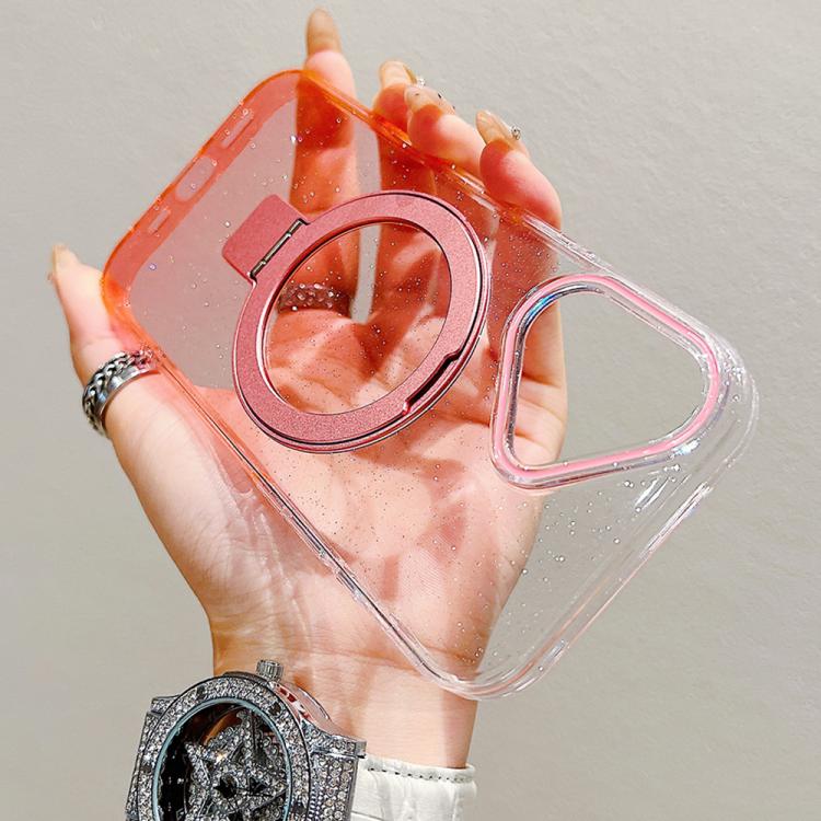 For iPhone 16 Plus Transparent Gradient Metal Ring Holder MagSafe Phone Case