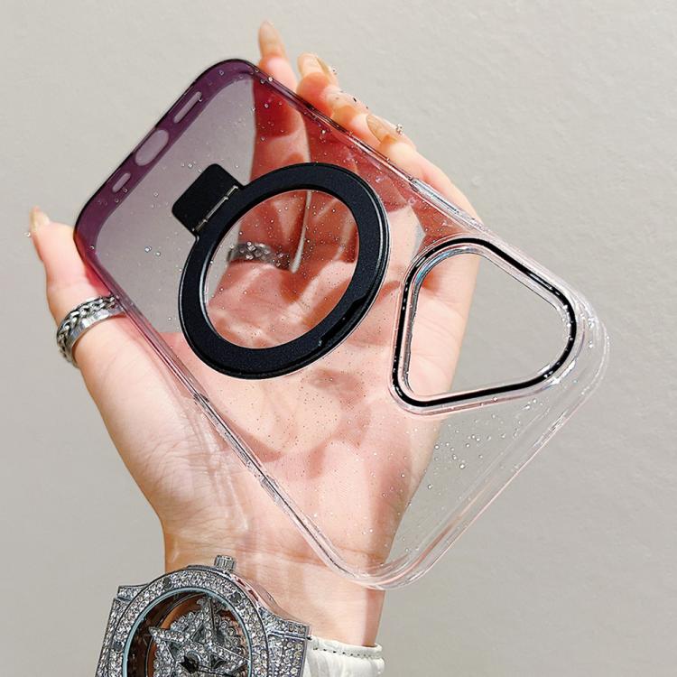 For iPhone 16 Plus Transparent Gradient Metal Ring Holder MagSafe Phone Case