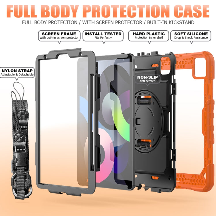 Shockproof Colorful Silicone + PC Protective Case with Holder & Shoulder Strap & Hand Strap & Pen Slot For iPad Air 2022 / 2020 10.9