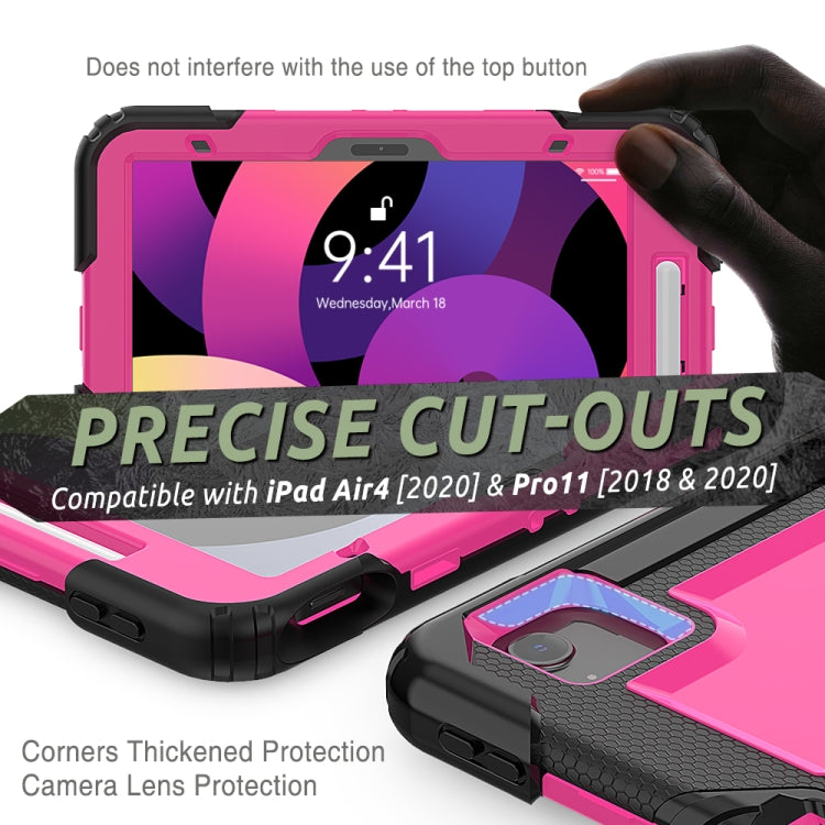 Shockproof Colorful Silicone + PC Protective Case with Holder & Shoulder Strap & Hand Strap & Pen Slot For iPad Air 2022 / 2020 10.9