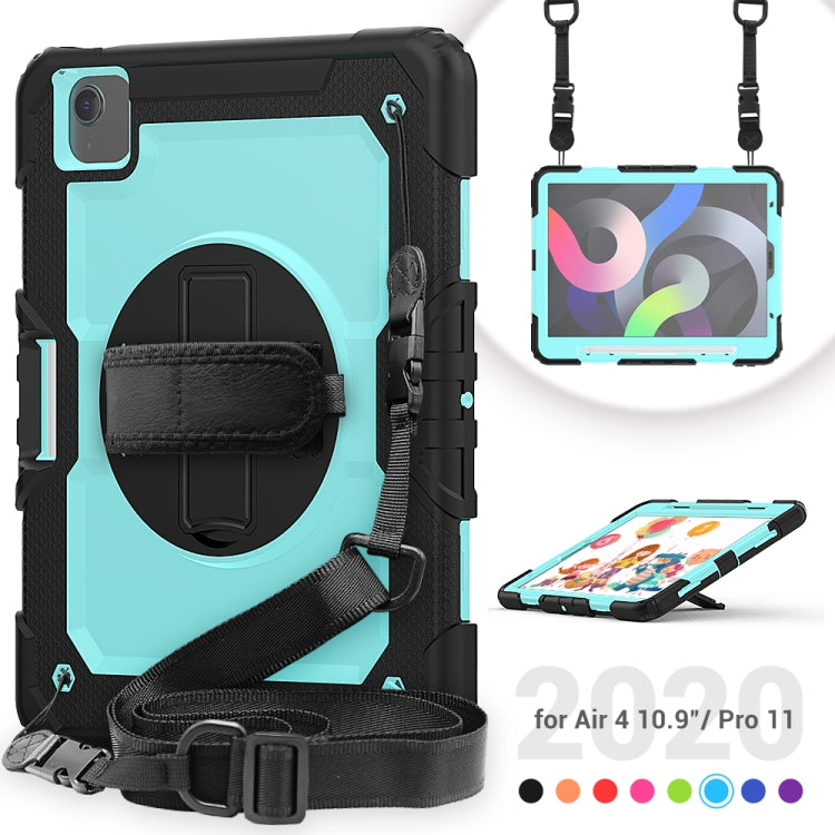 Shockproof Colorful Silicone + PC Protective Case with Holder & Shoulder Strap & Hand Strap & Pen Slot For iPad Air 2022 / 2020 10.9