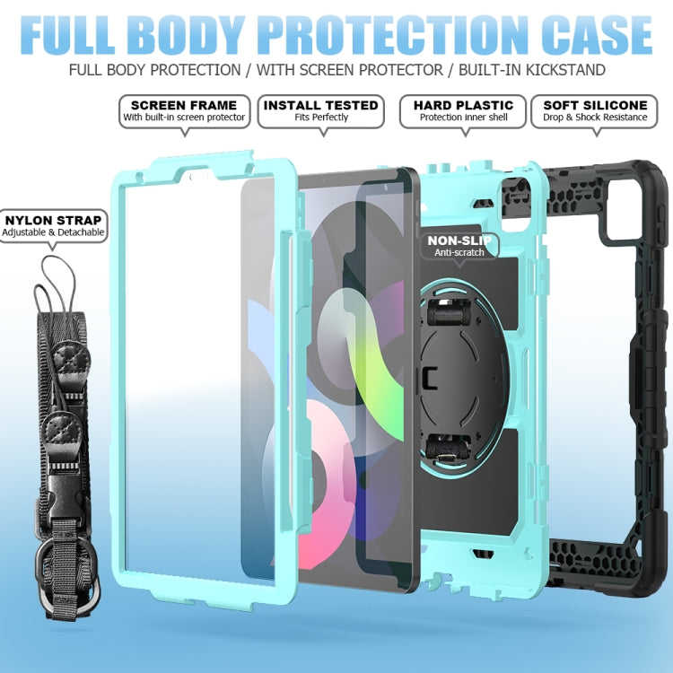 Shockproof Colorful Silicone + PC Protective Case with Holder & Shoulder Strap & Hand Strap & Pen Slot For iPad Air 2022 / 2020 10.9
