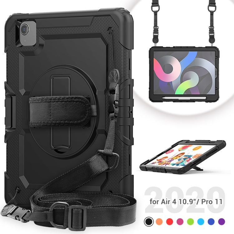 Shockproof Colorful Silicone + PC Protective Case with Holder & Shoulder Strap & Hand Strap & Pen Slot For iPad Air 2022 / 2020 10.9