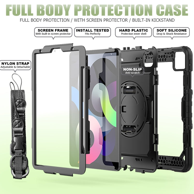 Shockproof Colorful Silicone + PC Protective Case with Holder & Shoulder Strap & Hand Strap & Pen Slot For iPad Air 2022 / 2020 10.9