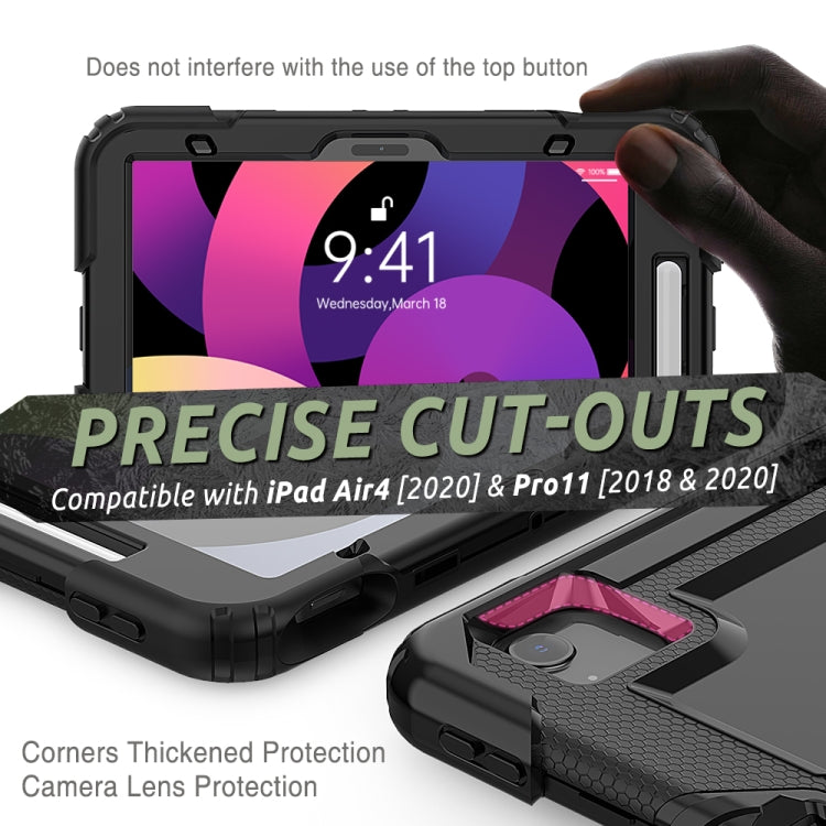 Shockproof Colorful Silicone + PC Protective Case with Holder & Shoulder Strap & Hand Strap & Pen Slot For iPad Air 2022 / 2020 10.9
