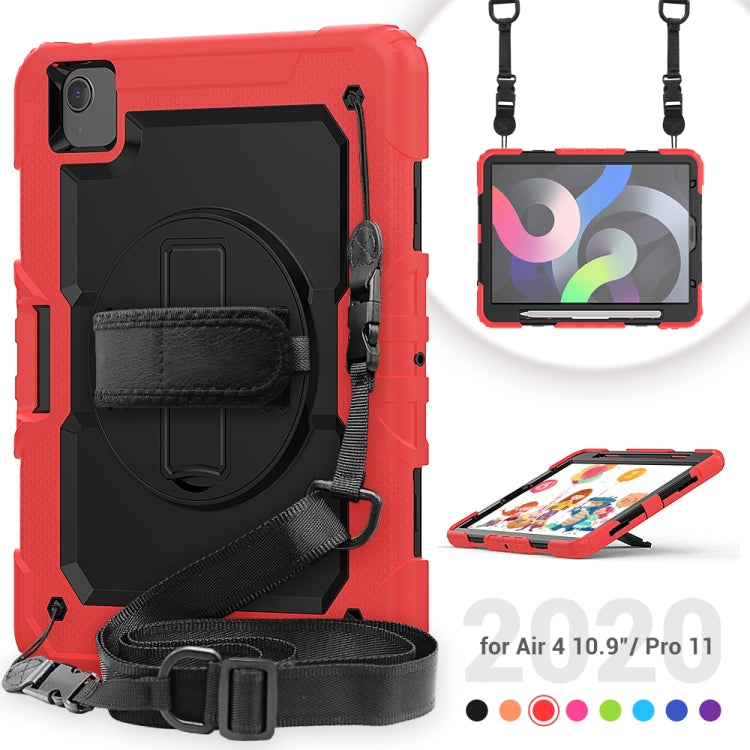 Shockproof Colorful Silicone + PC Protective Case with Holder & Shoulder Strap & Hand Strap & Pen Slot For iPad Air 2022 / 2020 10.9