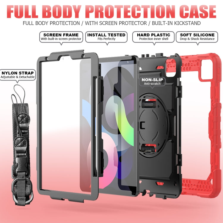 Shockproof Colorful Silicone + PC Protective Case with Holder & Shoulder Strap & Hand Strap & Pen Slot For iPad Air 2022 / 2020 10.9
