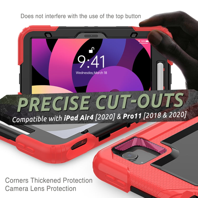 Shockproof Colorful Silicone + PC Protective Case with Holder & Shoulder Strap & Hand Strap & Pen Slot For iPad Air 2022 / 2020 10.9