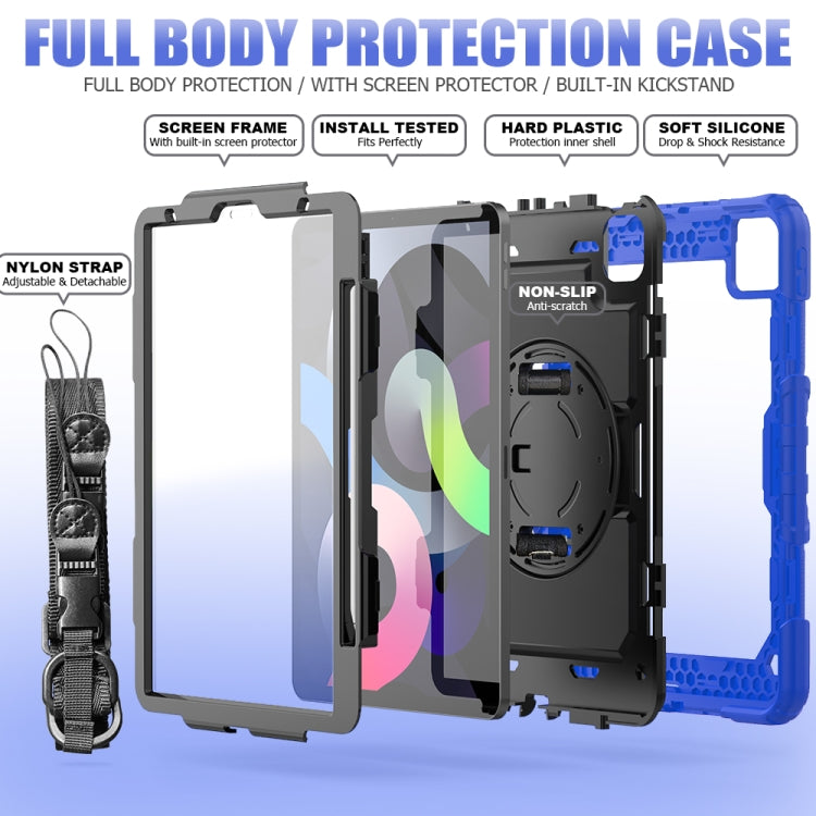 Shockproof Colorful Silicone + PC Protective Case with Holder & Shoulder Strap & Hand Strap & Pen Slot For iPad Air 2022 / 2020 10.9