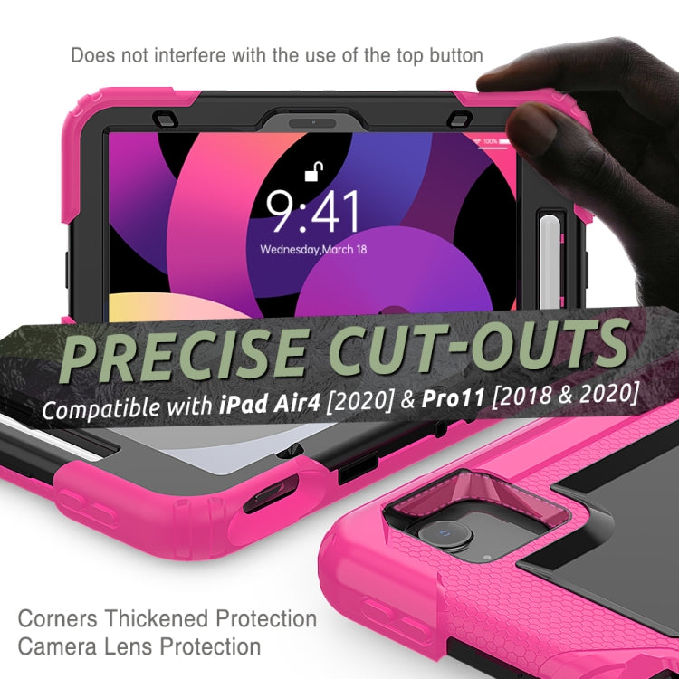 Shockproof Colorful Silicone + PC Protective Case with Holder & Shoulder Strap & Hand Strap & Pen Slot For iPad Air 2022 / 2020 10.9