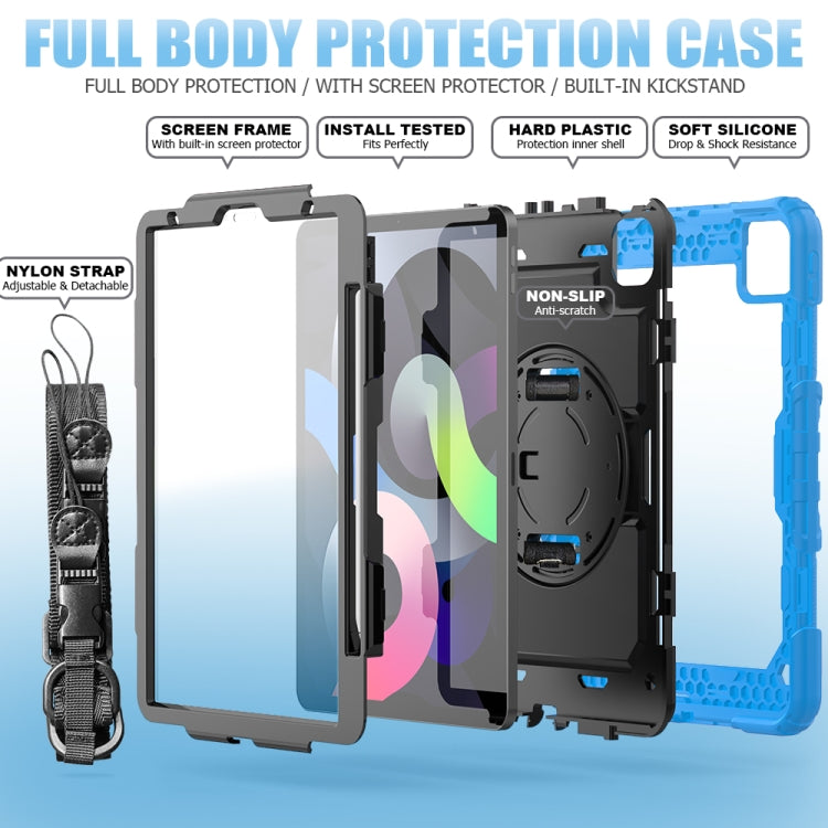 Shockproof Colorful Silicone + PC Protective Case with Holder & Shoulder Strap & Hand Strap & Pen Slot For iPad Air 2022 / 2020 10.9